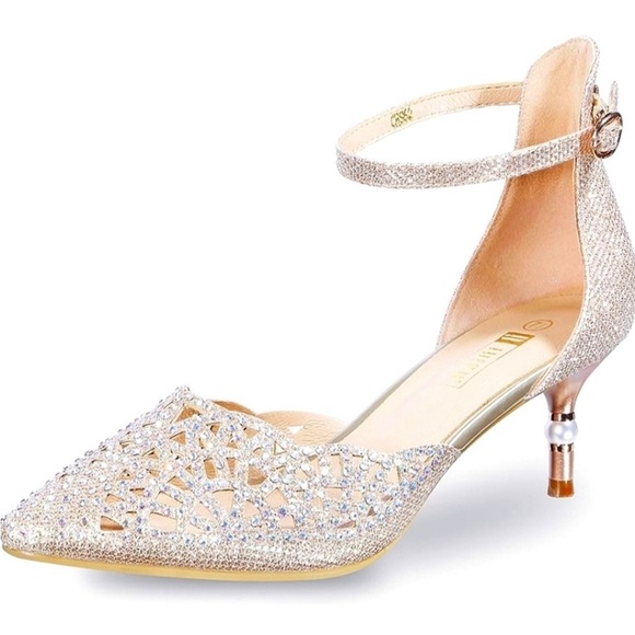 Indifu Shoes - Elegant Silver Heels with Ankle Strap